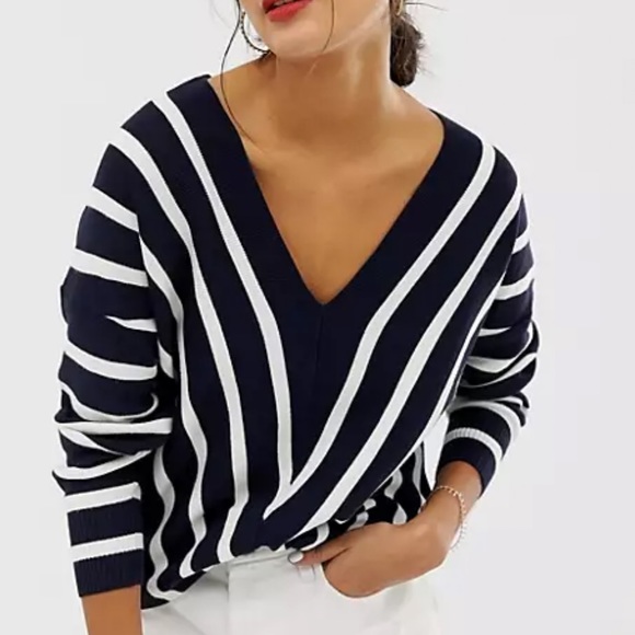 ASOS Only Navy and White V Neck Striped Sweater Sz Small - Picture 10 of 11